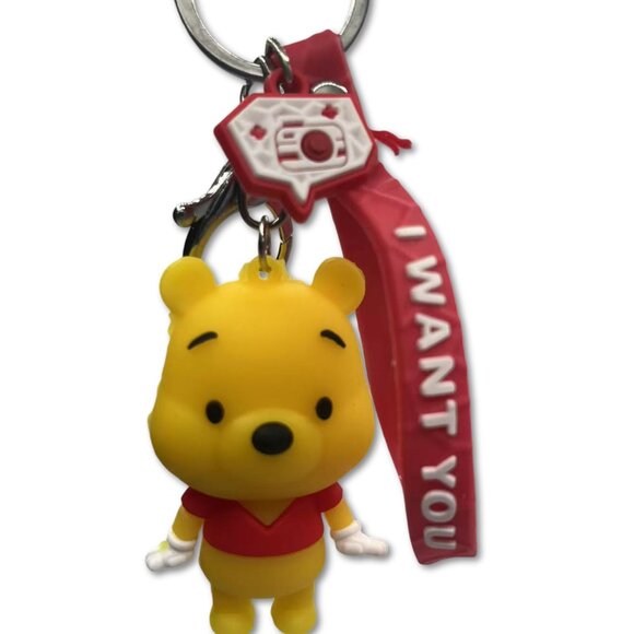 Winnie the Pooh Keychain with I Want You Strap, Yellow Bear Character Figure - Picture 2 of 4